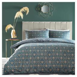 Rackhams Bee Deco Geometric Duvet Cover Set - French Blue - Superking - French Blue - 50% Cotton/50% Polyester