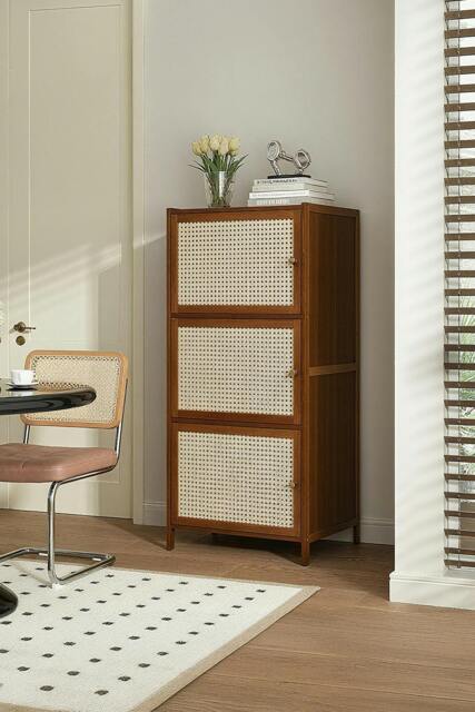 Rackhams 3-Tier Bamboo Bookcase Bookshelf Storage Rack with Doors - image 1