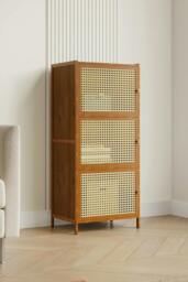 Rackhams 3-Tier Bamboo Bookcase Bookshelf Storage Rack with Doors - thumbnail 3