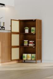 Rackhams 3-Tier Bamboo Bookcase Bookshelf Storage Rack with Doors - thumbnail 6