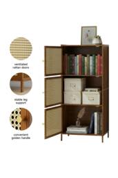Rackhams 3-Tier Bamboo Bookcase Bookshelf Storage Rack with Doors - thumbnail 2