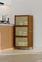 Rackhams 3-Tier Bamboo Bookcase Bookshelf Storage Rack with Doors - thumbnail 5