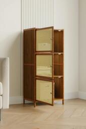 Rackhams 3-Tier Bamboo Bookcase Bookshelf Storage Rack with Doors - thumbnail 4