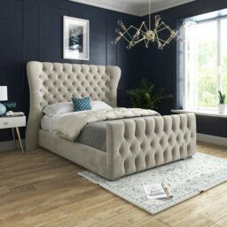 Rackhams Nuno Straight Winged Upholstered Soft Velvet Bed Frame - Pink - Silver - Small single - thumbnail 1