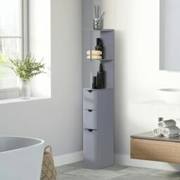 Rackhams Tall Bathroom Cabinet, Freestanding Bathroom Storage Cabinet with 2-Tier Shelf and Drawers, Narrow Cupboard Storage Unit, Grey - thumbnail 2