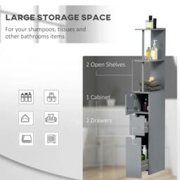 Rackhams Tall Bathroom Cabinet, Freestanding Bathroom Storage Cabinet with 2-Tier Shelf and Drawers, Narrow Cupboard Storage Unit, Grey - thumbnail 4