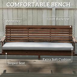 Rackhams 3 Seater Wooden Garden Swing Seat Chair with Side Trays and Cushion - Fir Wood - Swing Bench - Fir Wood - thumbnail 5