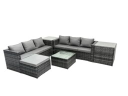 Rackhams Outdoor Rattan Garden Furniture Set 7 Seater Patio Lounge Sofa Set with Square Coffee Table 2 Side Table Big Footstool Dark Grey Mixed - thumbnail 2