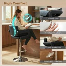 Rackhams Bar Stools Adjustable Swivel with Armrest Set of 2 Black - PU, Steel - Black - 2 - thumbnail 4
