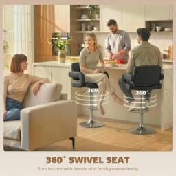 Rackhams Bar Stools Adjustable Swivel with Armrest Set of 2 Black - PU, Steel - Black - 2 - thumbnail 5
