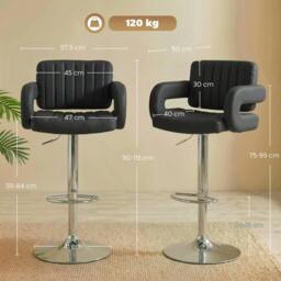Rackhams Bar Stools Adjustable Swivel with Armrest Set of 2 Black - PU, Steel - Black - 2 - thumbnail 3