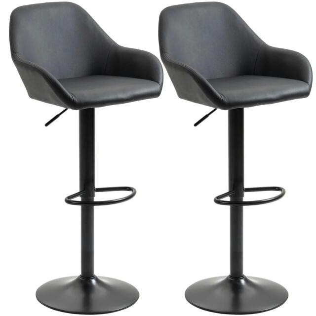 Rackhams Bar Stools Set of 2, Height Adjustable Swivel Barstools, PU Leather Kitchen Stools with Backs, Armrests and Footrest, Black - image 1