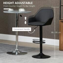 Rackhams Bar Stools Set of 2, Height Adjustable Swivel Barstools, PU Leather Kitchen Stools with Backs, Armrests and Footrest, Black - thumbnail 5