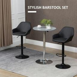 Rackhams Bar Stools Set of 2, Height Adjustable Swivel Barstools, PU Leather Kitchen Stools with Backs, Armrests and Footrest, Black - thumbnail 4