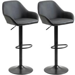 Rackhams Bar Stools Set of 2, Height Adjustable Swivel Barstools, PU Leather Kitchen Stools with Backs, Armrests and Footrest, Black - thumbnail 1
