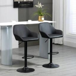 Rackhams Bar Stools Set of 2, Height Adjustable Swivel Barstools, PU Leather Kitchen Stools with Backs, Armrests and Footrest, Black - thumbnail 2