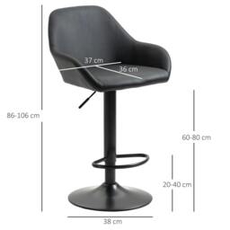 Rackhams Bar Stools Set of 2, Height Adjustable Swivel Barstools, PU Leather Kitchen Stools with Backs, Armrests and Footrest, Black - thumbnail 3