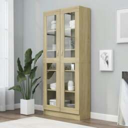 Rackhams Vitrine Cabinet Sonoma Oak 82.5x30.5x185.5 cm Engineered Wood - Brown - Engineered wood, glass