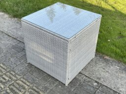 Rackhams Light Grey Rattan Cube Side Table Tea Coffee Table Outdoor Garden Furniture Accessory With Clear Tempered Glass