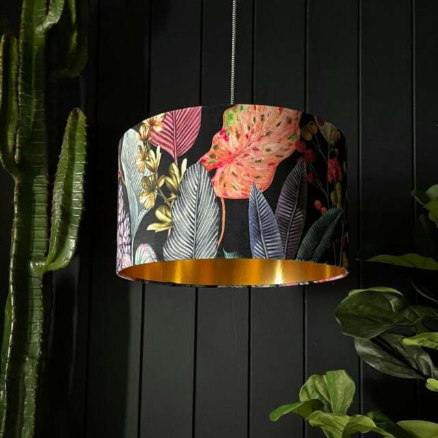 "Rackhams Acid Jungle Lampshade With Gold Lining - Table / Floor Lamp - 40cm Diameter x 25cm Height (16"" x 10"")" - image 1