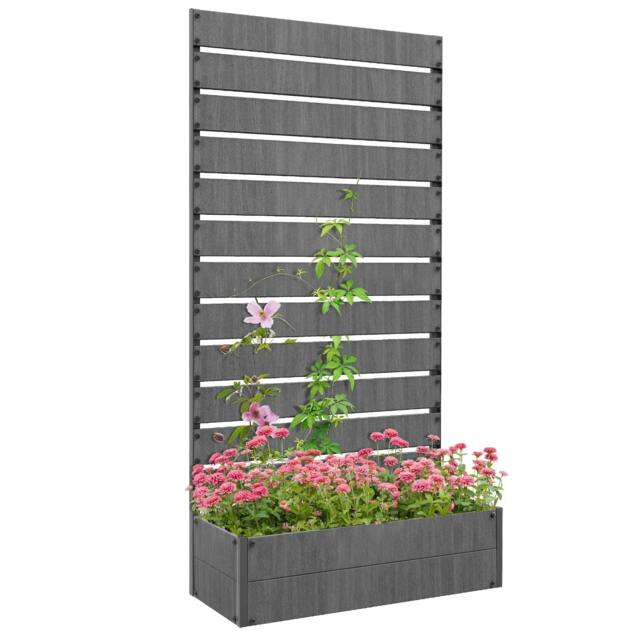 Rackhams Raised Bed for Garden, Planter with Trellis for Climbing Plants, Vines, Planter Box with Drainage Gap, Dark Grey - image 1