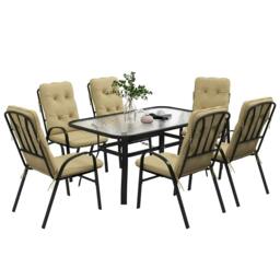 Rackhams Seven-Piece Garden Dining Set with Cushions - Beige - thumbnail 1