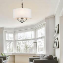 Rackhams Winston 3 Light Faux Linen Shade Pendant Light - Brass - thumbnail 2