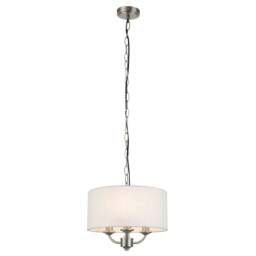 Rackhams Winston 3 Light Faux Linen Shade Pendant Light - Brass - thumbnail 3