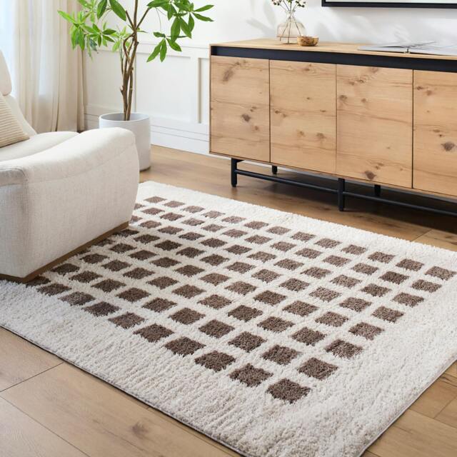 Rackhams Fossay Shag-Washable Beige Brown Modern High Pile Rug - 160 x 213 cm - image 1
