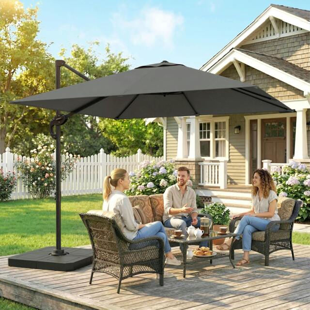 Rackhams 2.4 x 2.4 m Cantilever Parasol w/ Umbrella Weights - Dark Grey