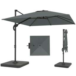 Rackhams 2.4 x 2.4 m Cantilever Parasol w/ Umbrella Weights - Dark Grey - thumbnail 2
