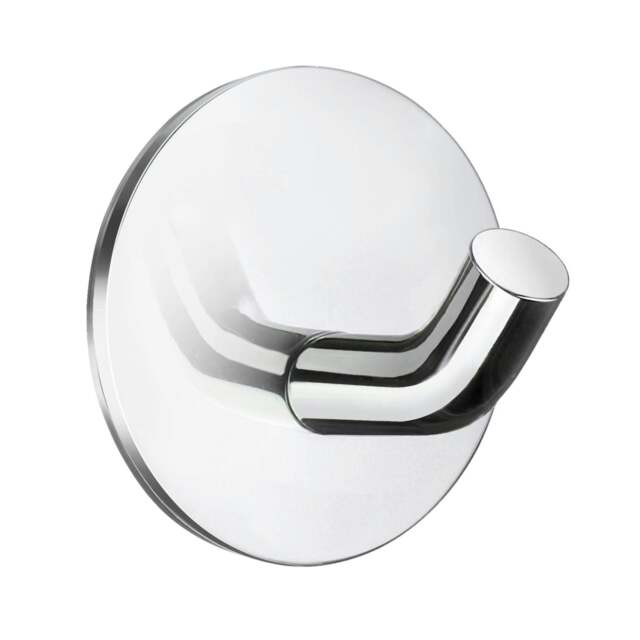 Rackhams Single Polished Chrome Stainless Steel Towel Hook (48mm) Self Adhesive Wall Mounted Round Bathroom Robe Hook