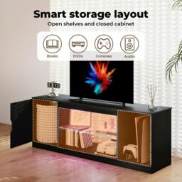 Rackhams TV Stand Entertainment Unit TV Cabinet Stand Storage with LED 140cm Black - thumbnail 6