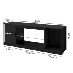 Rackhams TV Stand Entertainment Unit TV Cabinet Stand Storage with LED 140cm Black - thumbnail 3