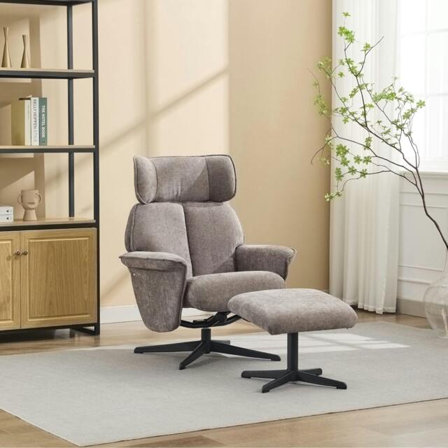 Rackhams Oldbury Swivel Chair with Footstool - Stone - image 1