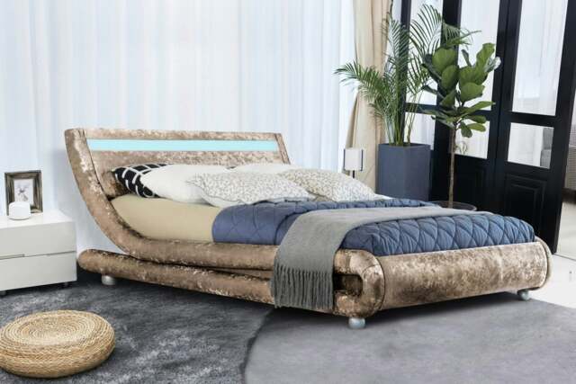 Rackhams Mallorca Crushed Velvet Bed Frame - Luxurious & Plush Statement Piece for Your Bedroom - Truffle - 5ft
