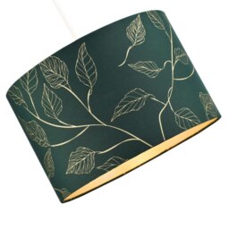 Rackhams Modern Forest Green Cotton Fabric Drum Lamp Shade with Gold Foil Floral Design - thumbnail 3