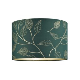Rackhams Modern Forest Green Cotton Fabric Drum Lamp Shade with Gold Foil Floral Design
