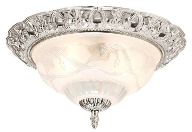 Rackhams Traditional Satin Nickel and Floral Glass Flush Ceiling Light - image 1