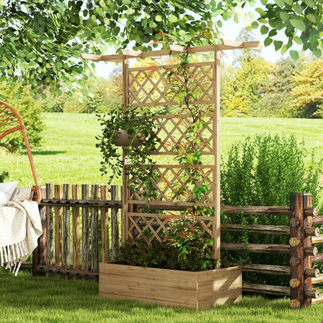 Rackhams Wooden Trellis Planter, Raised Garden Bed for Climbing Plants, Natural - 55 - image 1