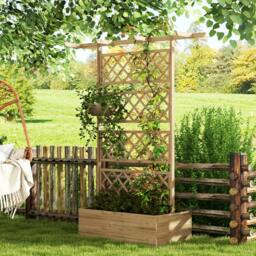 Rackhams Wooden Trellis Planter, Raised Garden Bed for Climbing Plants, Natural - 55 - thumbnail 1