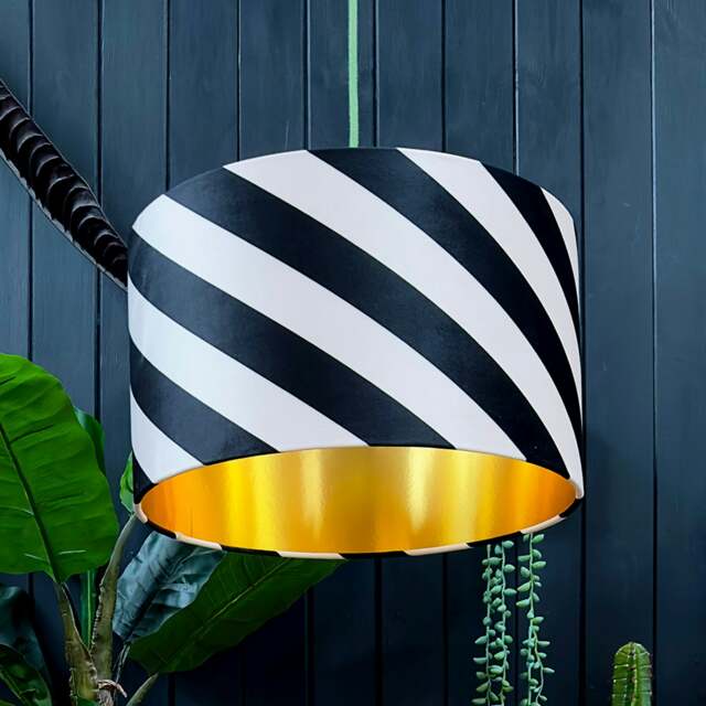 "Rackhams Liquorice Helter Skelter Velvet Lampshades With Gold Foil Lining - 60cm diameter x 25cm height / 24"" x 10""" - image 1