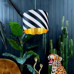 "Rackhams Liquorice Helter Skelter Velvet Lampshades With Gold Foil Lining - 60cm diameter x 25cm height / 24"" x 10""" - thumbnail 2