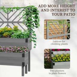 Rackhams 2-Tier Wooden Raised Bed with Trellis, Elevated Garden Planter - thumbnail 5