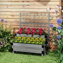 Rackhams 2-Tier Wooden Raised Bed with Trellis, Elevated Garden Planter - thumbnail 1