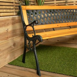 Rackhams 2 Seater Outdoor Wooden Cast Iron with Lattice Design Garden Patio Bench - thumbnail 5