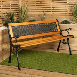 Rackhams 2 Seater Outdoor Wooden Cast Iron with Lattice Design Garden Patio Bench - thumbnail 2