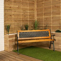 Rackhams 2 Seater Outdoor Wooden Cast Iron with Lattice Design Garden Patio Bench - thumbnail 3