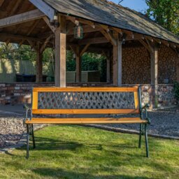 Rackhams 2 Seater Outdoor Wooden Cast Iron with Lattice Design Garden Patio Bench
