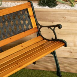 Rackhams 2 Seater Outdoor Wooden Cast Iron with Lattice Design Garden Patio Bench - thumbnail 4